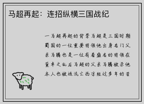 马超再起：连招纵横三国战纪